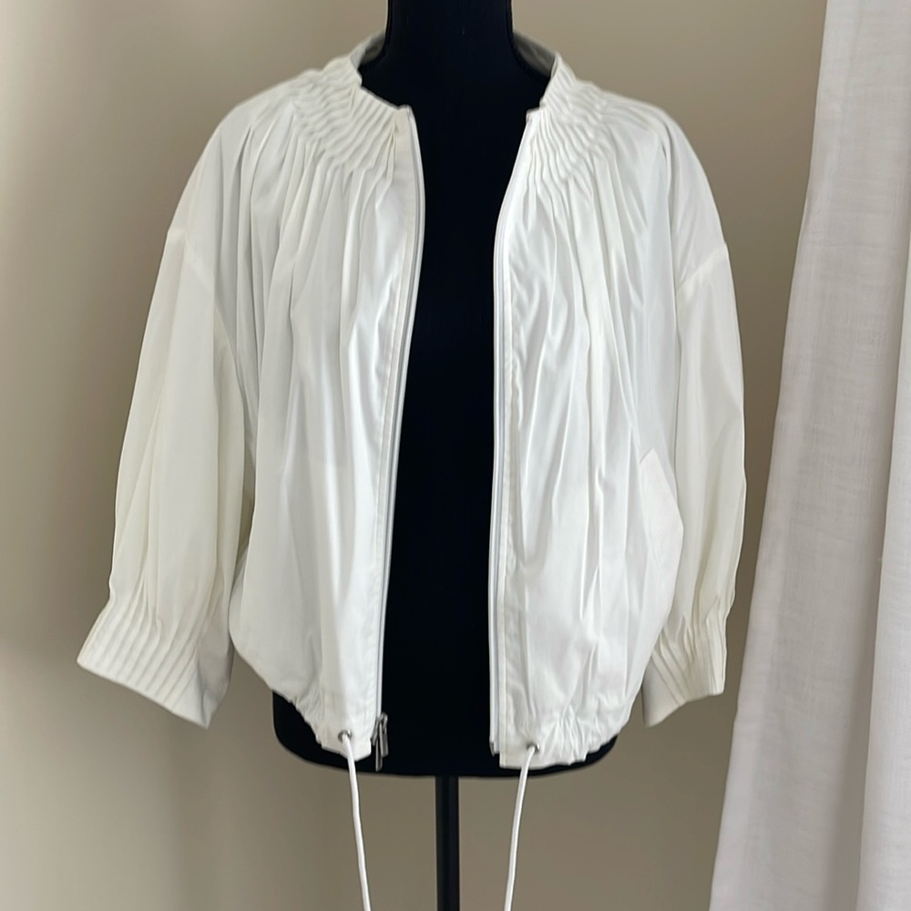 BCBG white cotton bomber jacket